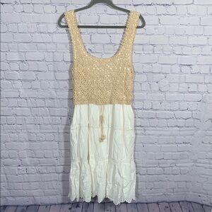 Anthropologie Tan and White Mini Dress